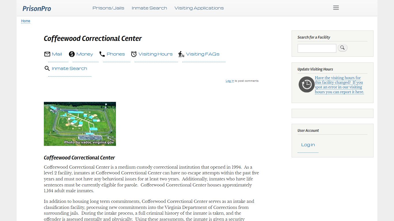 Coffeewood Correctional Center Visiting hours, inmate phones, mail